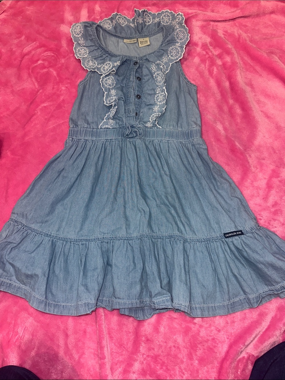 Calvin Klein Light Blue Denim Ruffle-Trim Girls' Dress